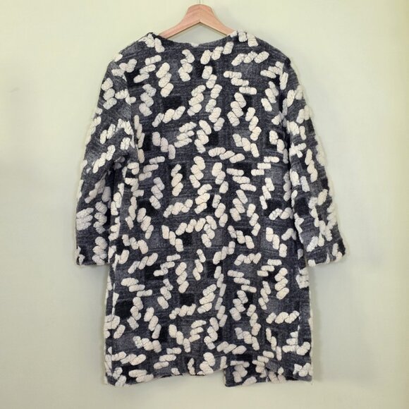 BATIK Cardigan Coatigan Womens L Gray Cream Geo Open Front 3/4 Sleeve Lagenlook - Picture 2 of 15